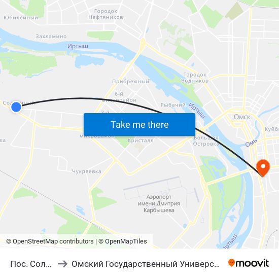 Пос. Солнечный to Омский Государственный Университет Путей Сообщения map