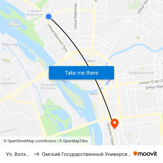 Ул. Волховстроя to Омский Государственный Университет Путей Сообщения map
