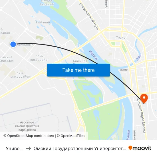 Универсам to Омский Государственный Университет Путей Сообщения map