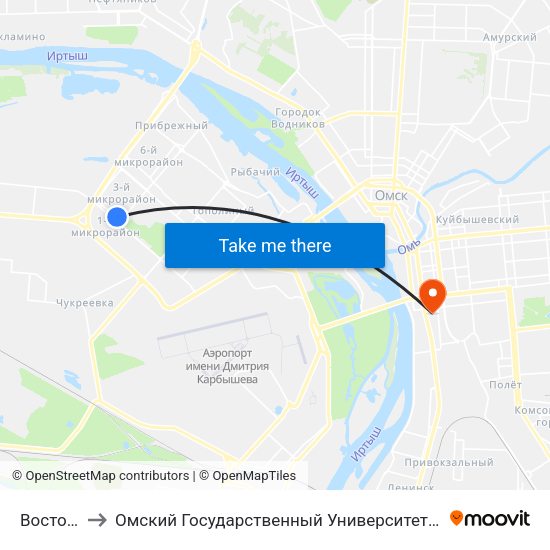 Восточная to Омский Государственный Университет Путей Сообщения map