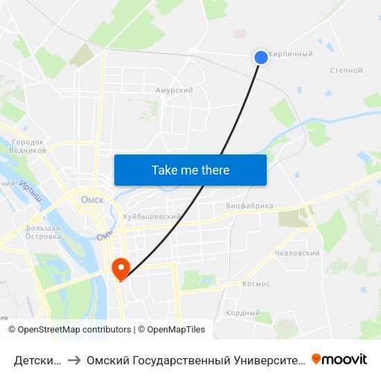 Детский Сад to Омский Государственный Университет Путей Сообщения map