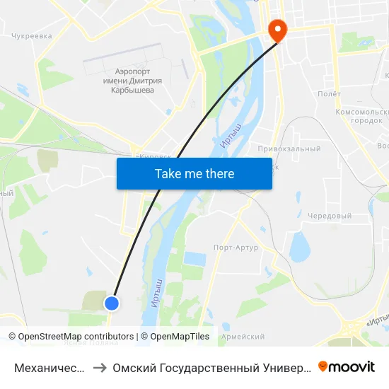 Механический Завод to Омский Государственный Университет Путей Сообщения map