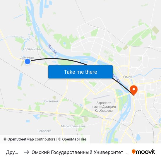 Дружино to Омский Государственный Университет Путей Сообщения map
