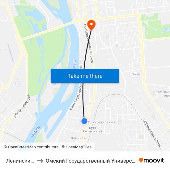 Ленинский Рынок to Омский Государственный Университет Путей Сообщения map