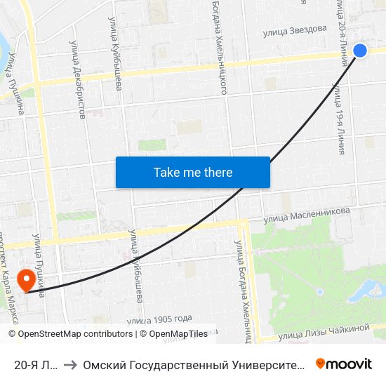 20-Я Линия to Омский Государственный Университет Путей Сообщения map