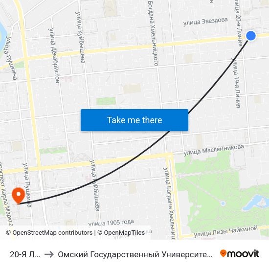 20-Я Линия to Омский Государственный Университет Путей Сообщения map