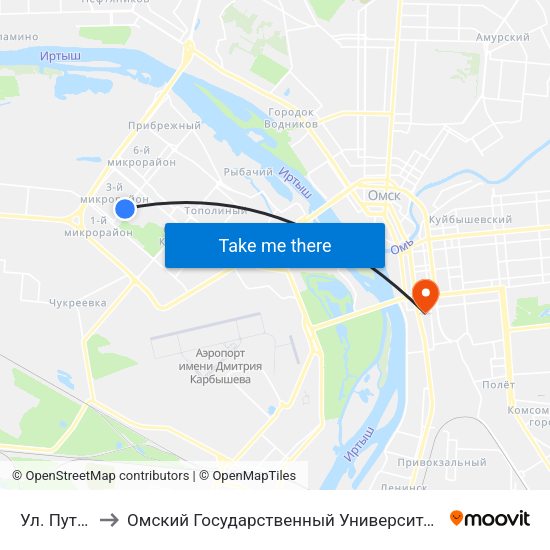 Ул. Путилова to Омский Государственный Университет Путей Сообщения map