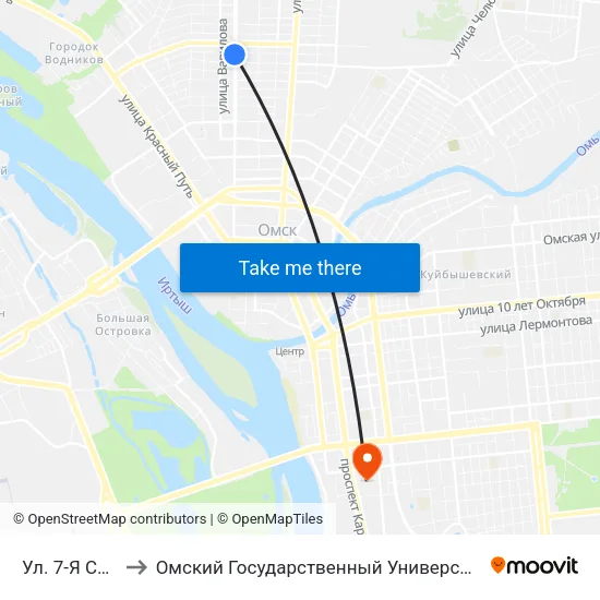 Ул. 7-Я Северная to Омский Государственный Университет Путей Сообщения map