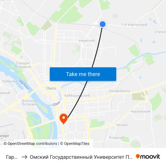 Гаражи to Омский Государственный Университет Путей Сообщения map