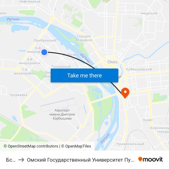 Бсмп to Омский Государственный Университет Путей Сообщения map