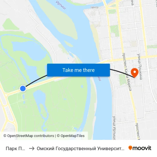 Парк Победы to Омский Государственный Университет Путей Сообщения map