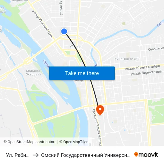Ул. Рабиновича to Омский Государственный Университет Путей Сообщения map