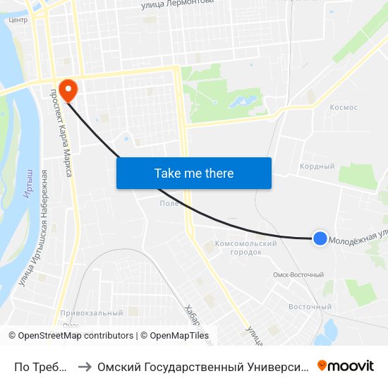По Требованию to Омский Государственный Университет Путей Сообщения map