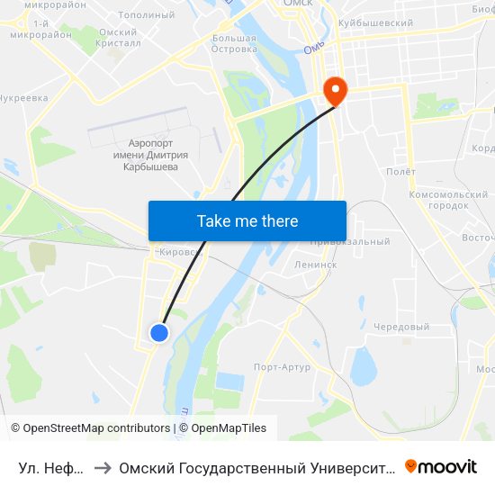 Ул. Нефтебаза to Омский Государственный Университет Путей Сообщения map