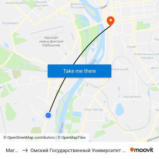 Магазин to Омский Государственный Университет Путей Сообщения map
