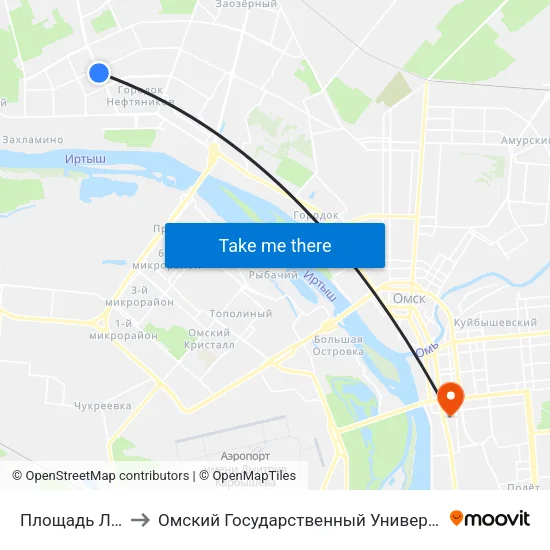 Площадь Лицкевича to Омский Государственный Университет Путей Сообщения map