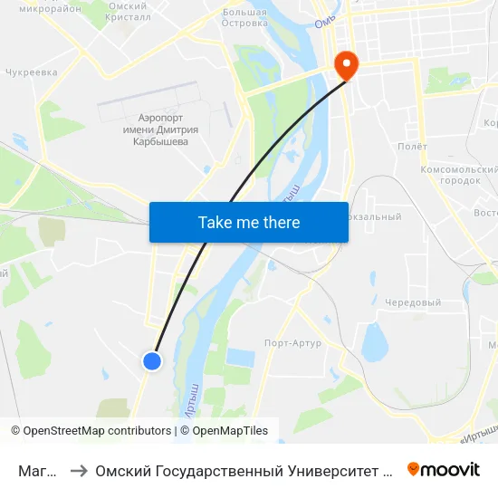 Магазин to Омский Государственный Университет Путей Сообщения map