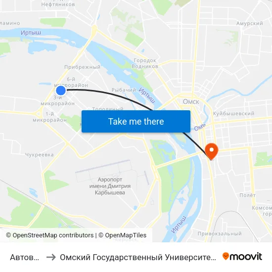 Автовокзал to Омский Государственный Университет Путей Сообщения map