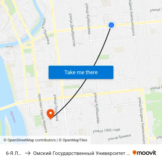 6-Я Линия to Омский Государственный Университет Путей Сообщения map