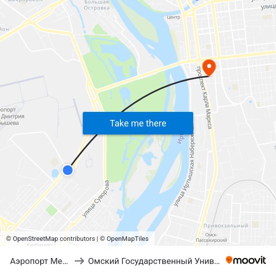 Аэропорт Местных Линий to Омский Государственный Университет Путей Сообщения map