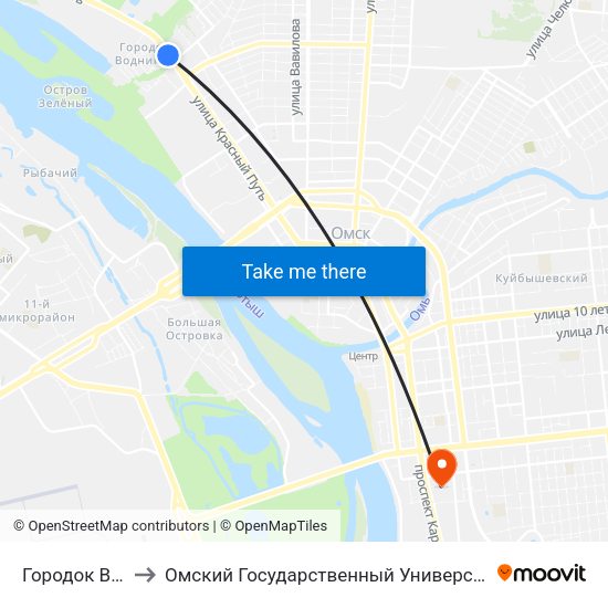 Городок Водников to Омский Государственный Университет Путей Сообщения map