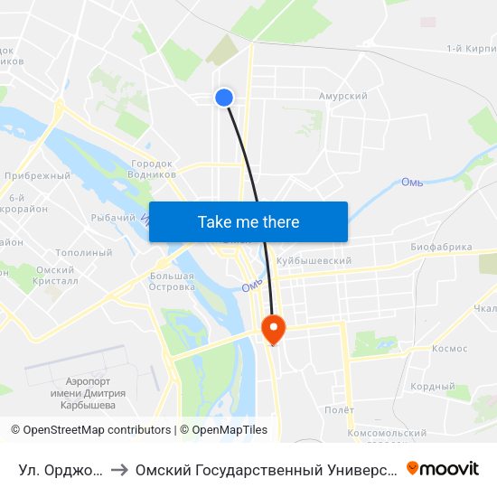 Ул. Орджоникидзе to Омский Государственный Университет Путей Сообщения map