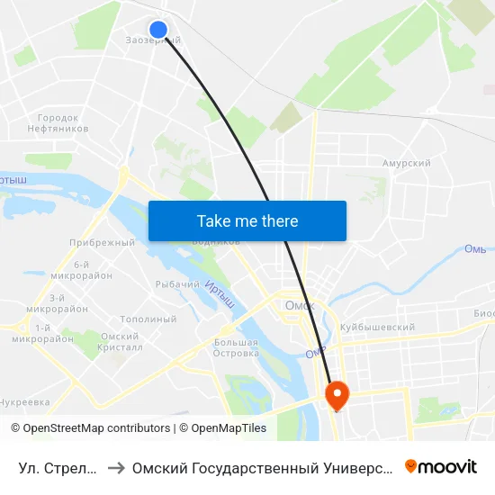 Ул. Стрельникова to Омский Государственный Университет Путей Сообщения map