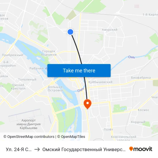 Ул. 24-Я Северная to Омский Государственный Университет Путей Сообщения map