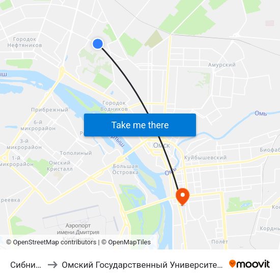 Сибниисхоз to Омский Государственный Университет Путей Сообщения map