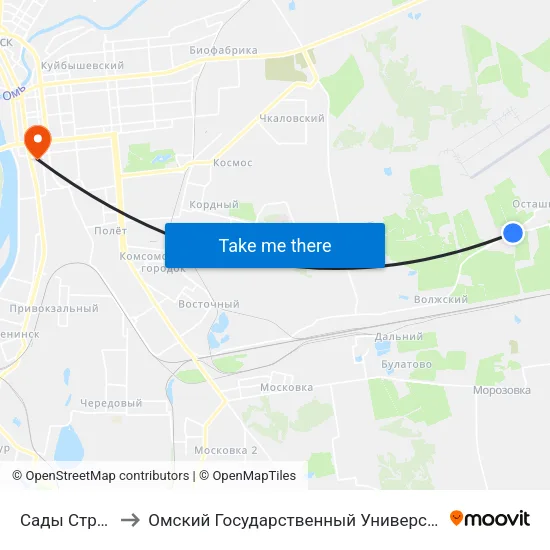 Сады Строитель-3 to Омский Государственный Университет Путей Сообщения map