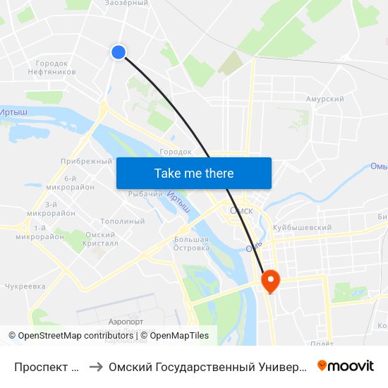 Проспект Королева to Омский Государственный Университет Путей Сообщения map