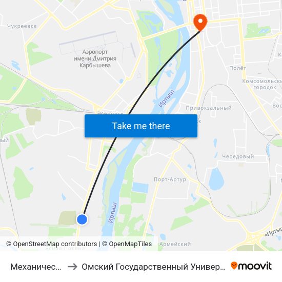 Механический Завод to Омский Государственный Университет Путей Сообщения map