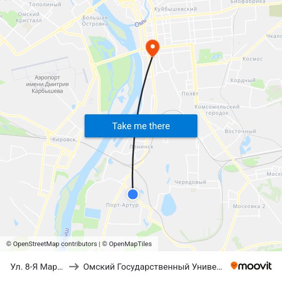 Ул. 8-Я Марьяновская to Омский Государственный Университет Путей Сообщения map