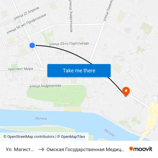 Ул. Магистральная to Омская Государственная Медицинская Академия map