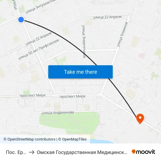 Пос. Ермак to Омская Государственная Медицинская Академия map