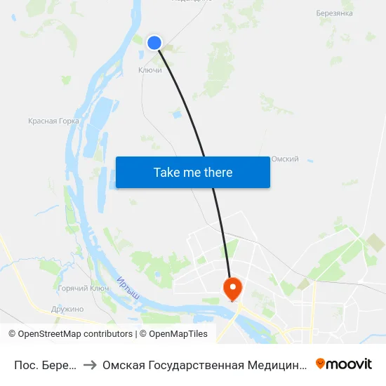 Пос. Береговой to Омская Государственная Медицинская Академия map