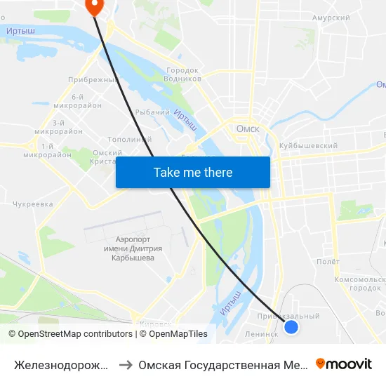 Железнодорожная Больница to Омская Государственная Медицинская Академия map