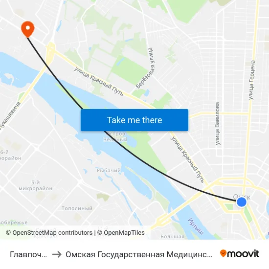 Главпочтамт to Омская Государственная Медицинская Академия map