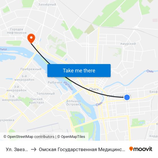 Ул. Звездова to Омская Государственная Медицинская Академия map