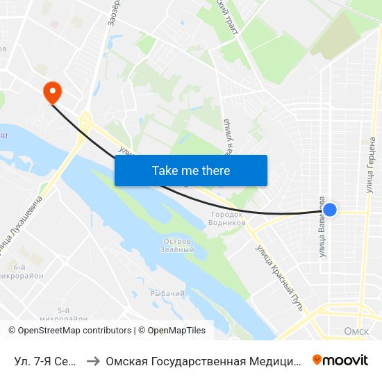 Ул. 7-Я Северная to Омская Государственная Медицинская Академия map