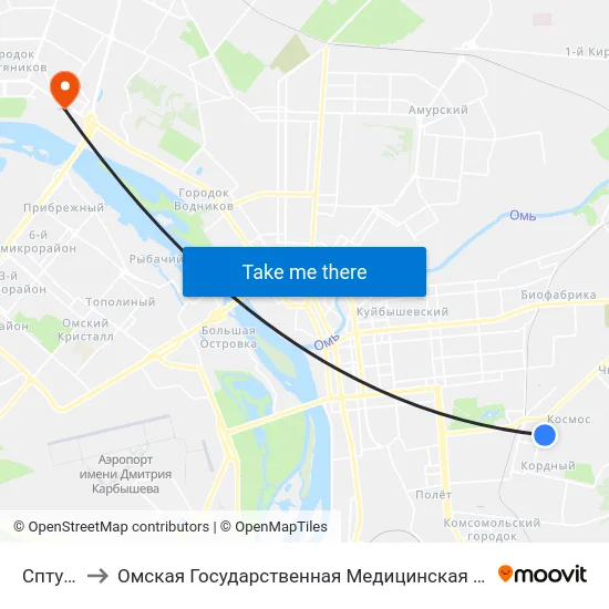 Спту-21 to Омская Государственная Медицинская Академия map