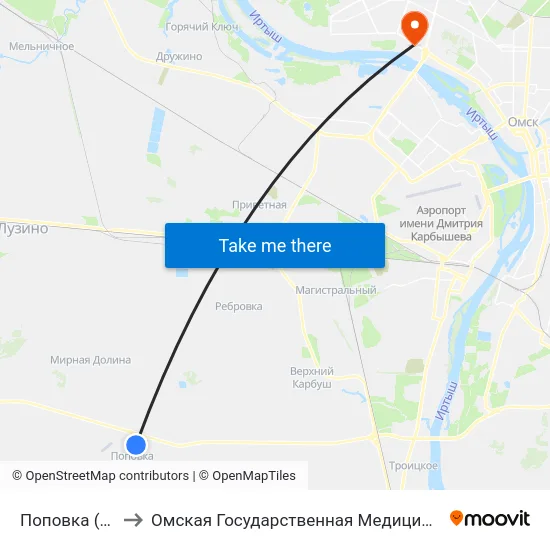 Поповка (Заезд) to Омская Государственная Медицинская Академия map