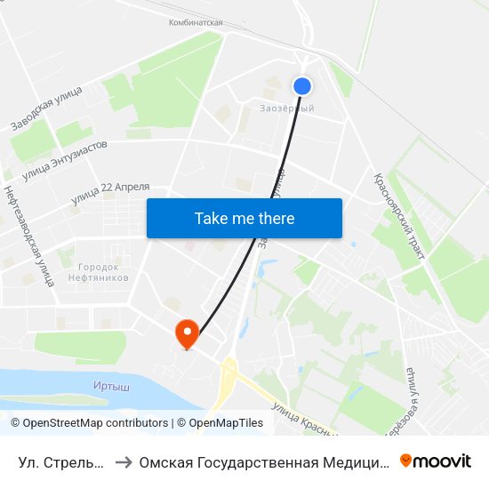 Ул. Стрельникова to Омская Государственная Медицинская Академия map