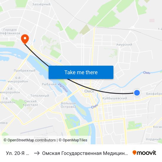 Ул. 20-Я Линия to Омская Государственная Медицинская Академия map