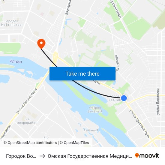 Городок Водников to Омская Государственная Медицинская Академия map