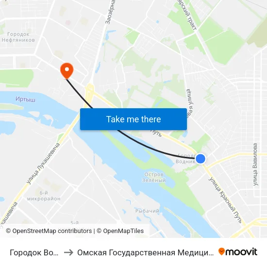 Городок Водников to Омская Государственная Медицинская Академия map