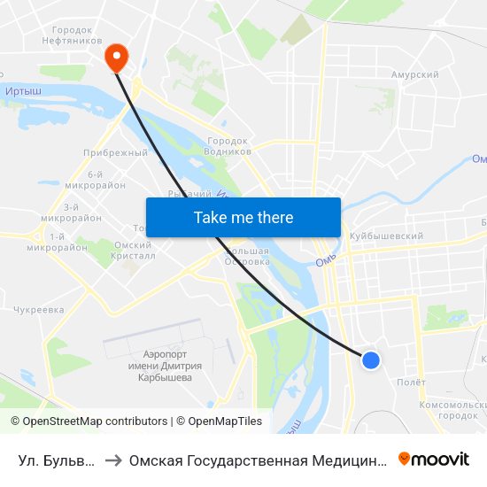 Ул. Бульварная to Омская Государственная Медицинская Академия map