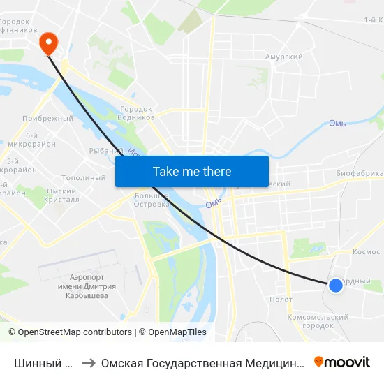 Шинный Завод to Омская Государственная Медицинская Академия map
