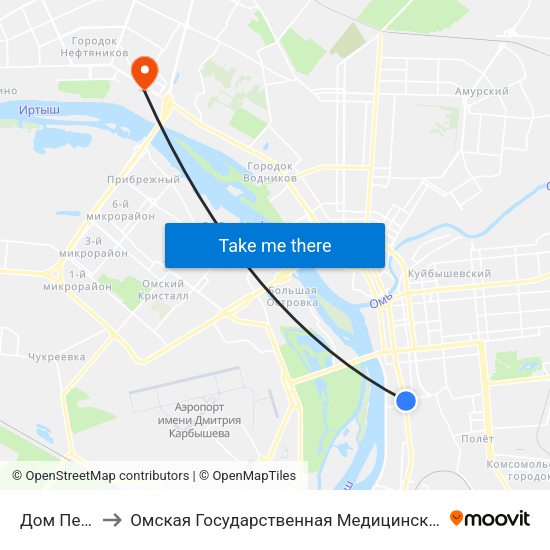 Дом Печати to Омская Государственная Медицинская Академия map