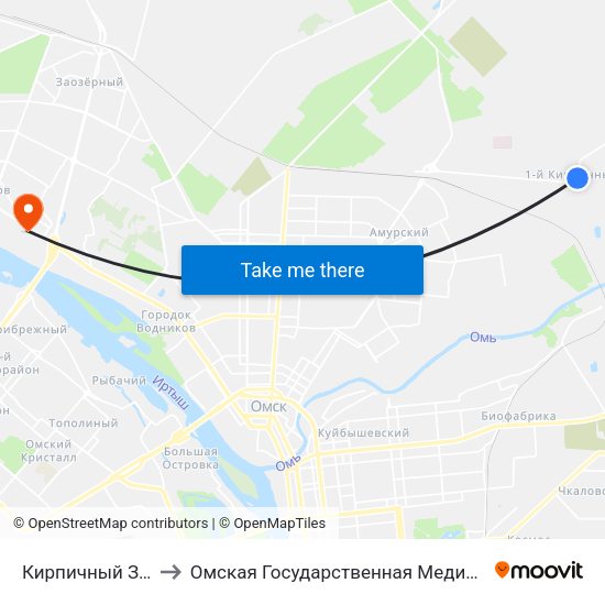 Кирпичный Завод №1 to Омская Государственная Медицинская Академия map